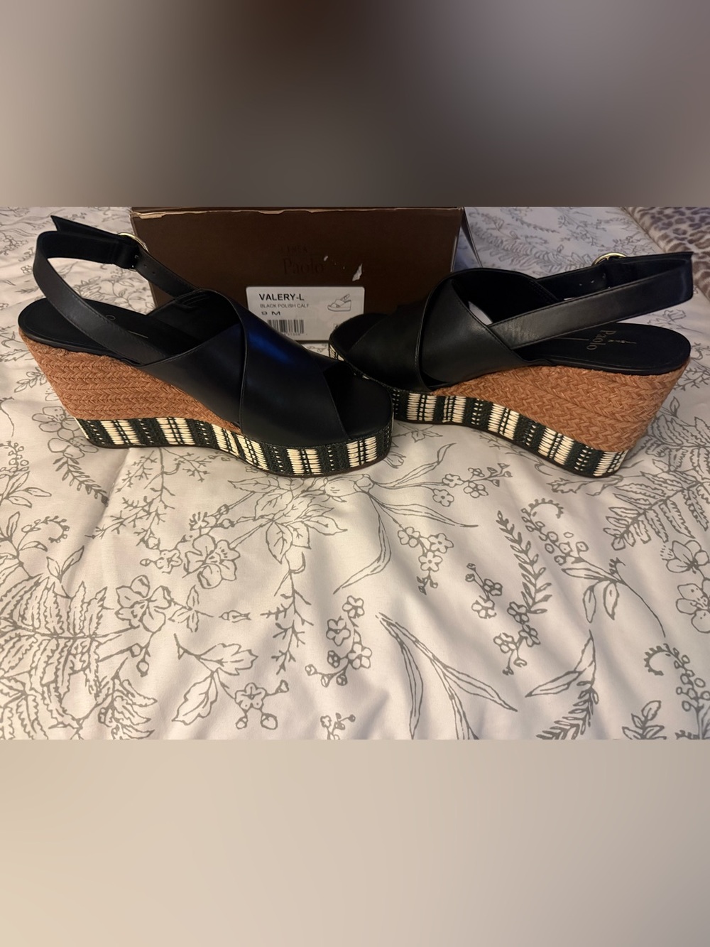 Paolo Black Cross‑Strap Platform Sandals with Braided Espadrille Sole